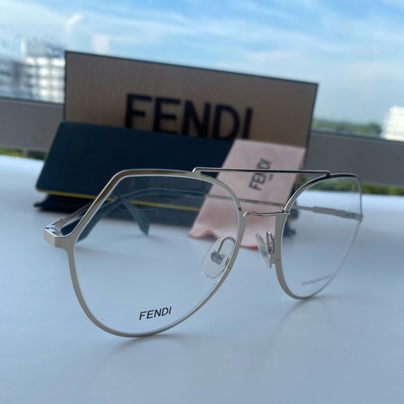 Fendi Women`s Silver-tone Geometric Aviator Eyeglass Frames FF0329 03YG 00 Italy main image 7